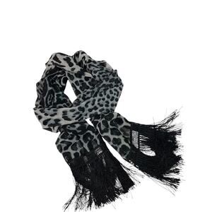 Womens Animal Print Fringed Scarf Lightweight Black White 84x18 Inches